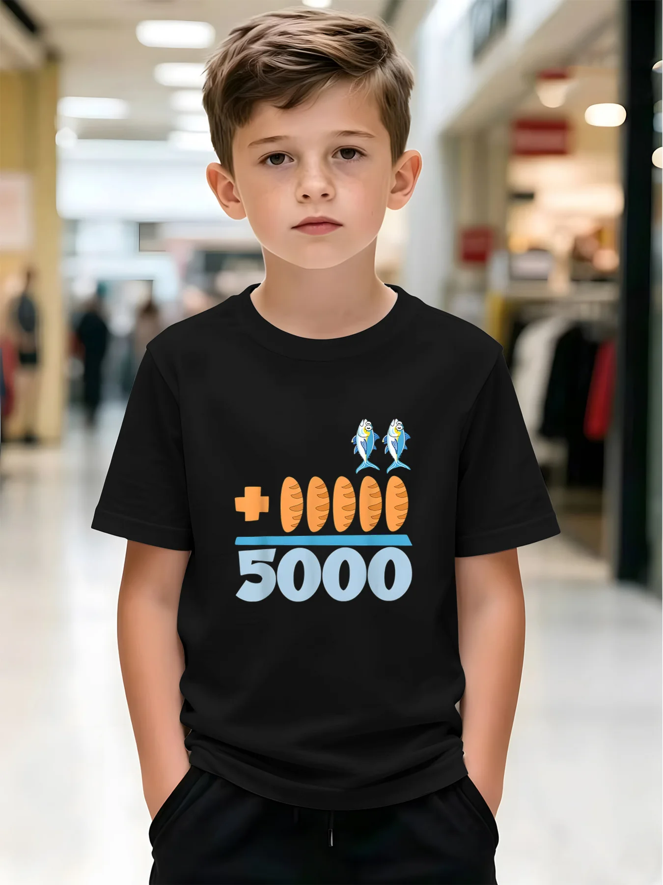 Bread And Fish 5000 Kids Tee Christian Graphic Print Boys Girls Family Matching Cotton Summer Short Sleeve Basic Children Tshirt