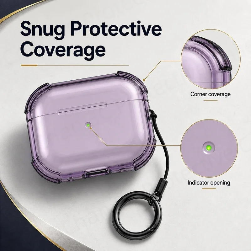 Transparent Case For Air Pods Pro 3 with Lanyard Keychain Shockproof Non-Slip Rugged Protective Case For AirPod 4/Pro 3 Earbuds