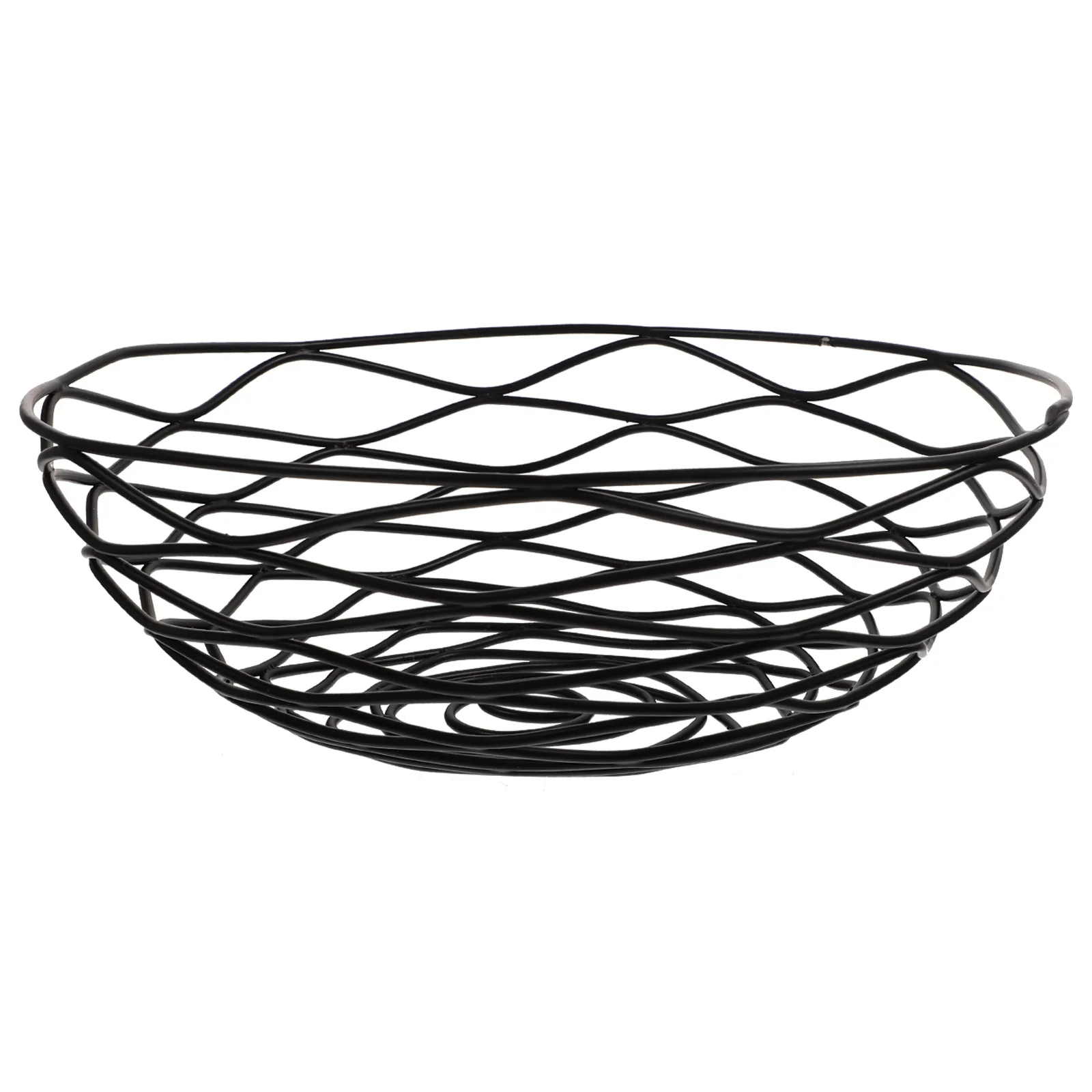 

Black Metal Wire Basket Round Fruit Vegetable Storage Holder Kitchen Home Hotel Bread Serving Table Decor