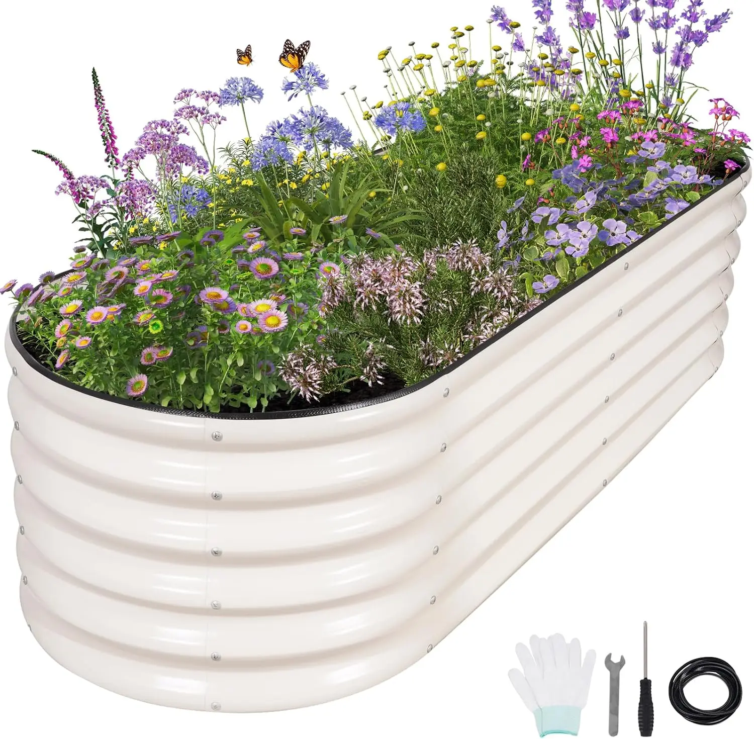 

6x2x1.4FT Oval Metal Raised Garden Bed Kit with Protective Tape and Gloves for Vegetables, Flowers, Herbs