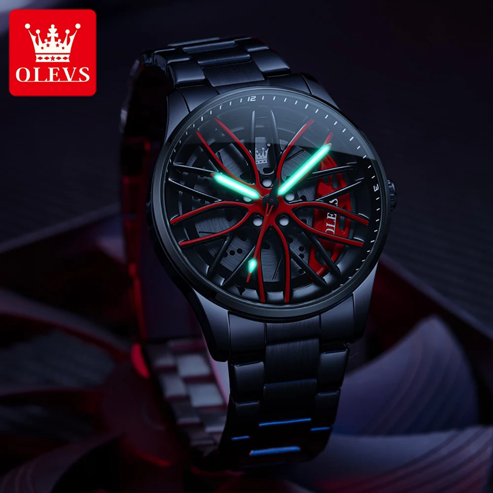 OLEVS 9937 reloj de marca de lujo para hombre, esfera con rueda giratoria, reloj de cuarzo clásico resistente al agua luminoso de acero inoxidable para hombre