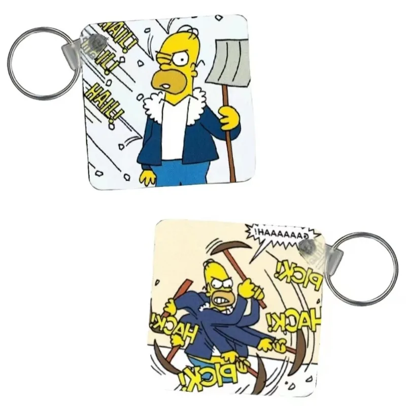 Simpsons Homer Creative Key Ring Double-Sided Printing Stainless Steel Keychain Pendant Key Chain Accessories Fashion Gifts New