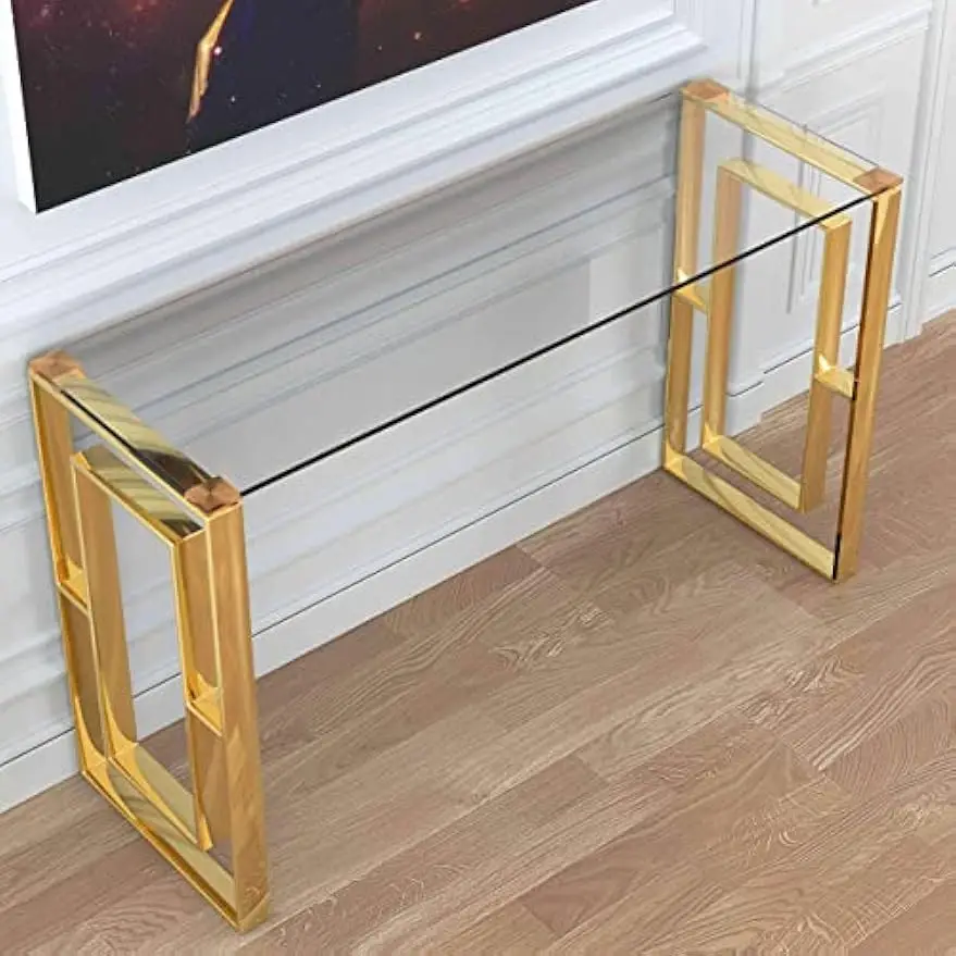 Console Table Stainless Steel Glass, 15.75