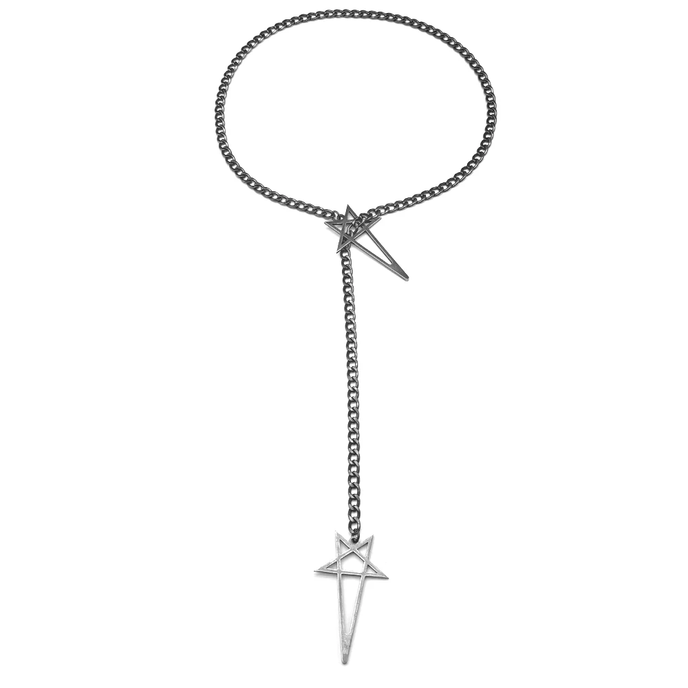 Hiphop Invertierte Pentagramm Kette Frauen Männer Edelstahl Schwarz Goth Y Form Party Lange Anhänger Toggle Halskette Schmuck Geschenk – Detail 5