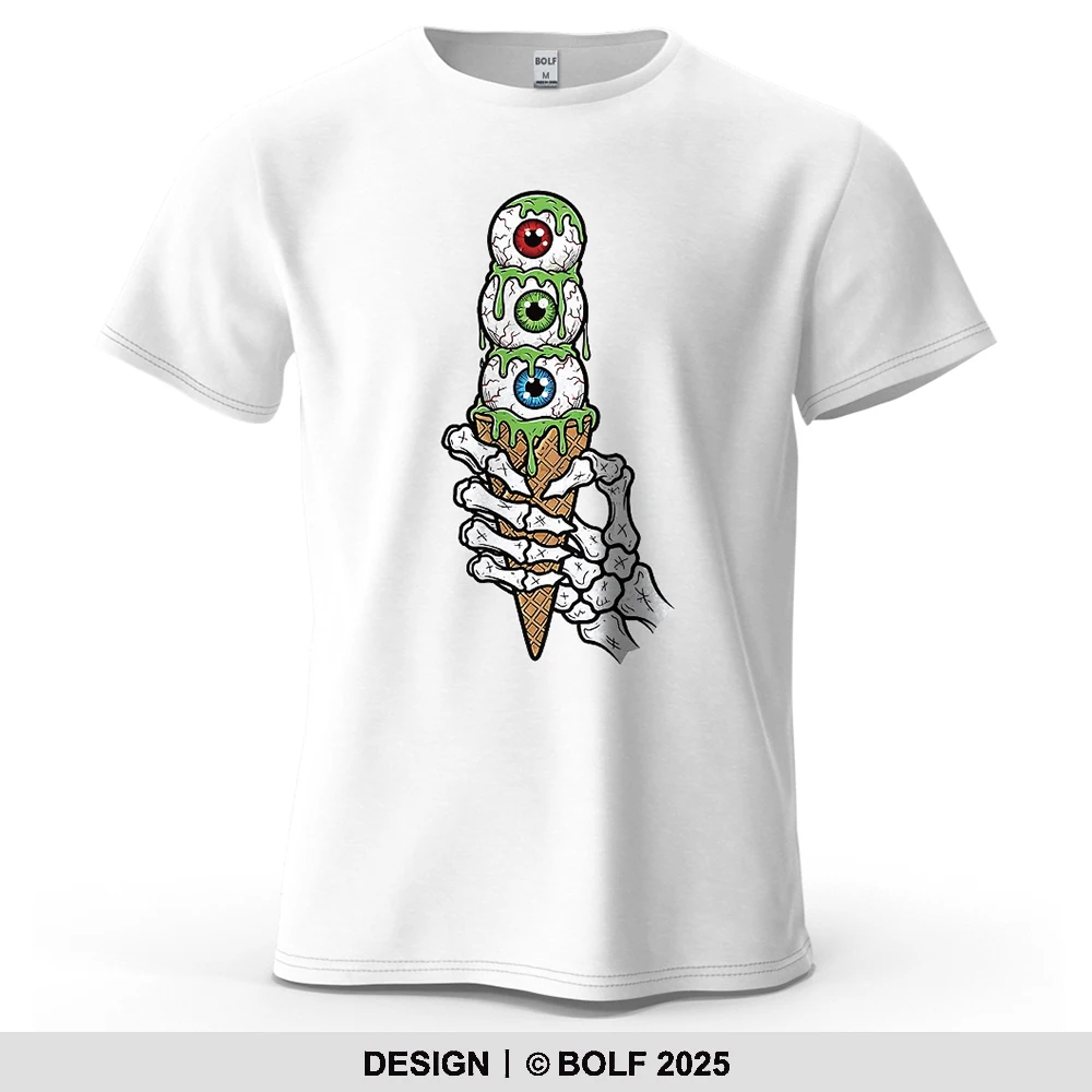 Skeleton Hand Ice Cream Bedrucktes Herren-T-Shirt aus 100 % Baumwolle, übergroße gruselige Grafik-T-Shirts für Damen, Tops, T-Shirts, Streetwear