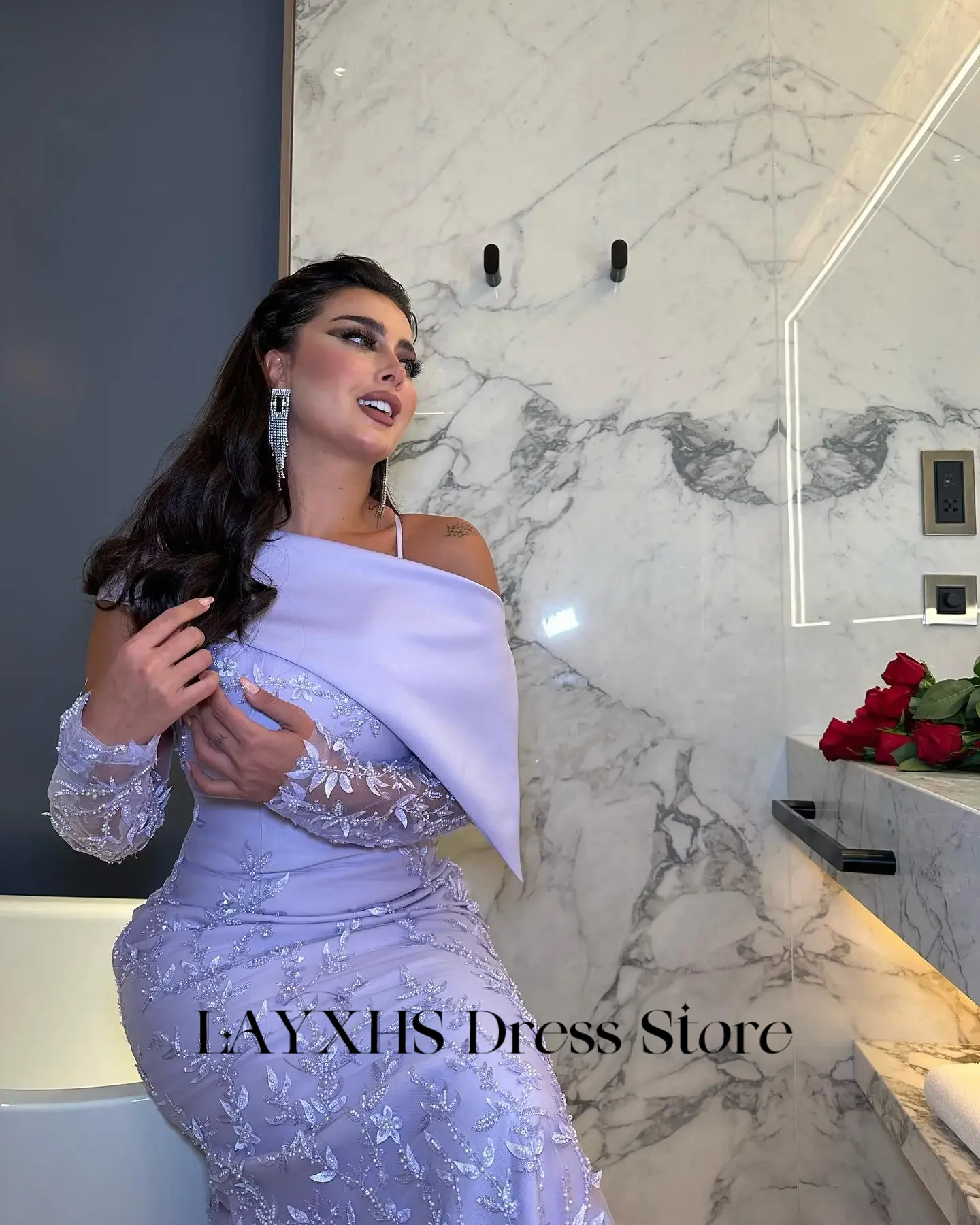 Personalizado beading floral sereia vestidos de noite lilás cetim tornozelo comprimento árabe saudita formal vestido de festa espartilho vestido de baile 2025