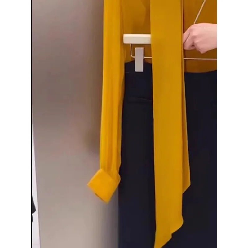 Korean Commuting Temperament Loose Ribbon Shirt 2025 New Long-sleeved Fashion Tulle Top