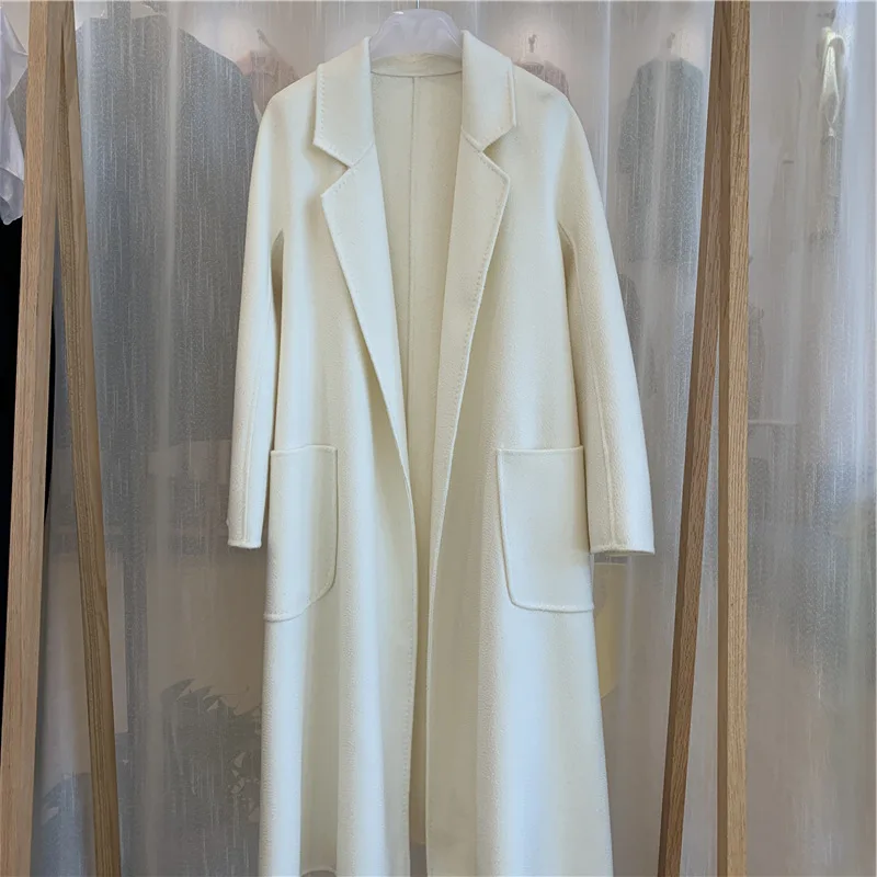 

2023 New water ripple cashmere coat long high-end double-sided cashmere coat female