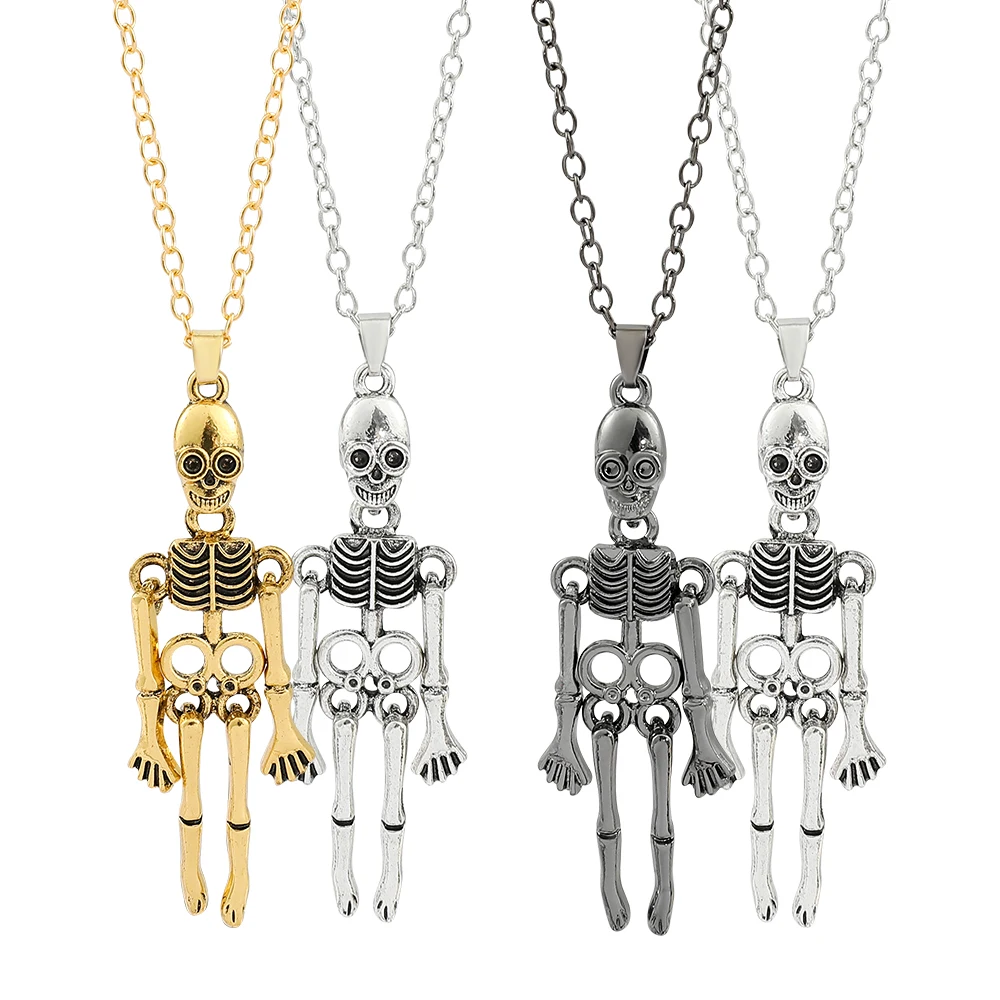 Gotische Hip-Hop-Metall-Totenkopf-Anhänger-Halskette Retro-Punk-Skelett-Schmuck für Frauen und Männer Halloween-Themen-Accessoire