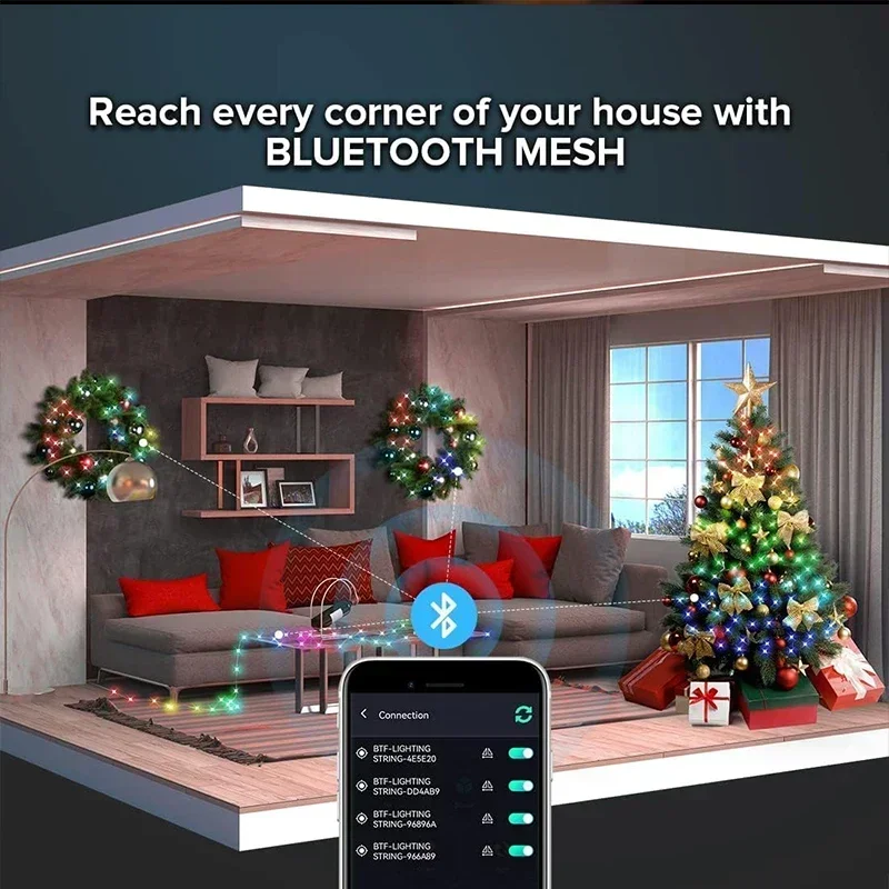 الذكية LED الجنية أضواء RGB سلك سلسلة أضواء App التحكم عن بعد USB بالطاقة الموسيقى مزامنة لحفلات الزفاف في الهواء الطلق ديكور المنزل