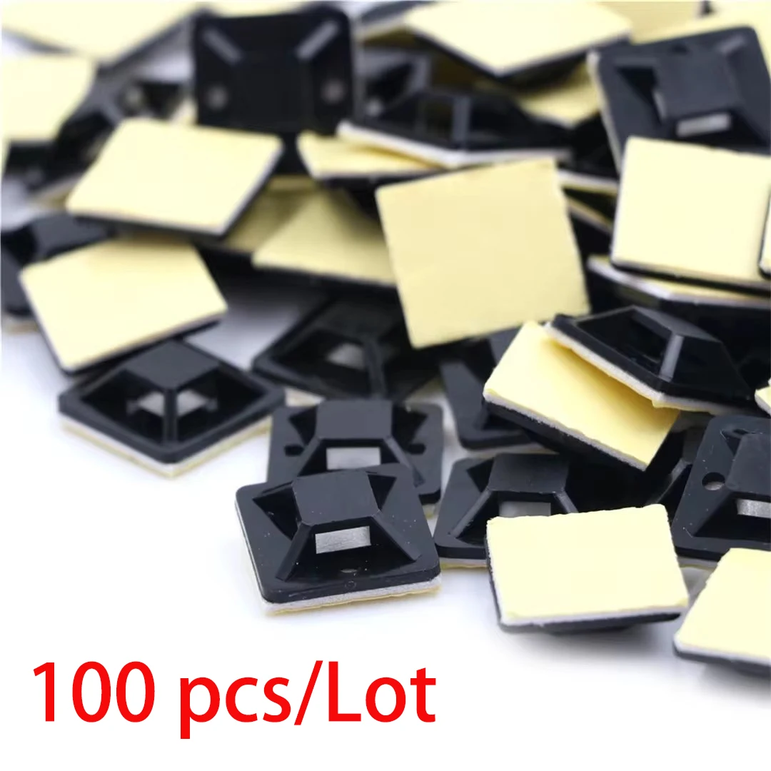 Self-Adhesive Plastic Cable Clamps Self-Ieveling Looms Wire Cable Base Clips Self Adhesive Stick-on Mounts For Ties 100Pcs