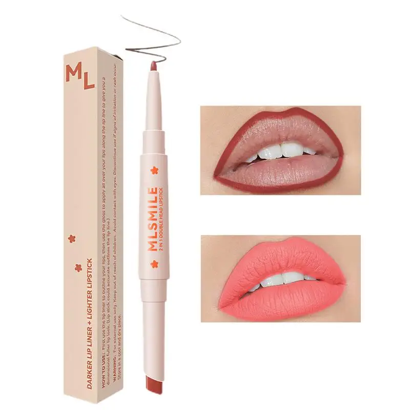 Lipliner En Lippenstift Combo Dubbel Eindigde 2 In 1 Make-Up Lippenstift Potlood Langdurige Lipliner Make-Up Cosmetica Schoonheidsverzorging Tool