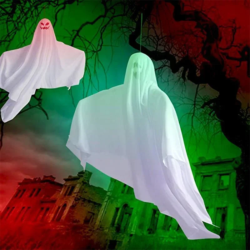 New 2PCS Haunted House Props Halloween Scary LED Lights Glowing Hanging Ghost Horror Door Decor Venue Setting