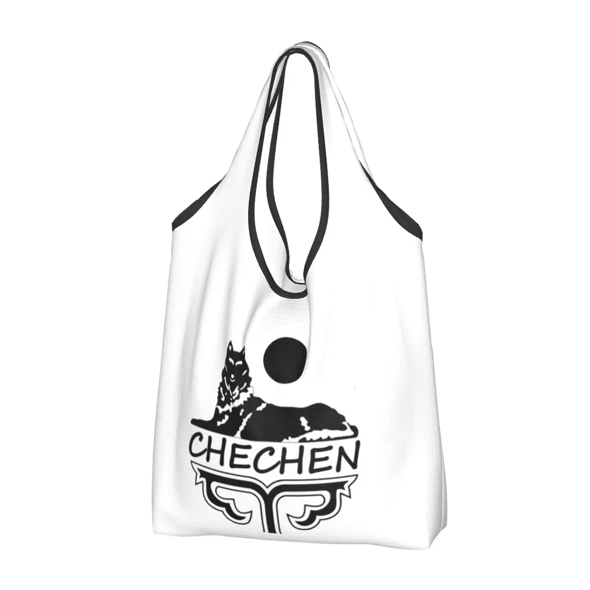 Funny Chechen Borz Shopping Tote Bag Portable Chechnya Coat Of Arms Grocery Shoulder Shopper Bag