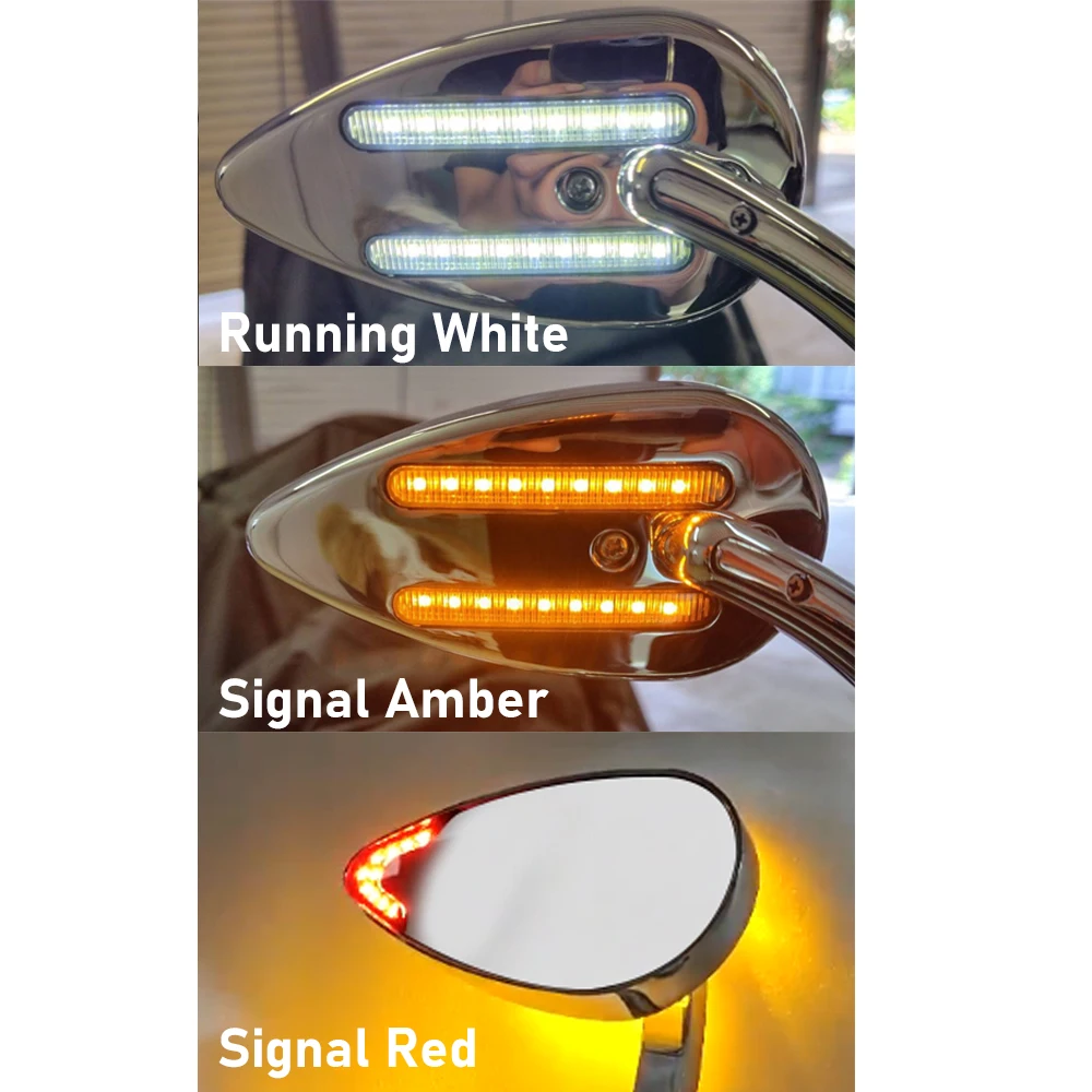 Club Style Plug And Play Mirror With DRL White Turn Signal Amber And Brake Light Universal For Harley