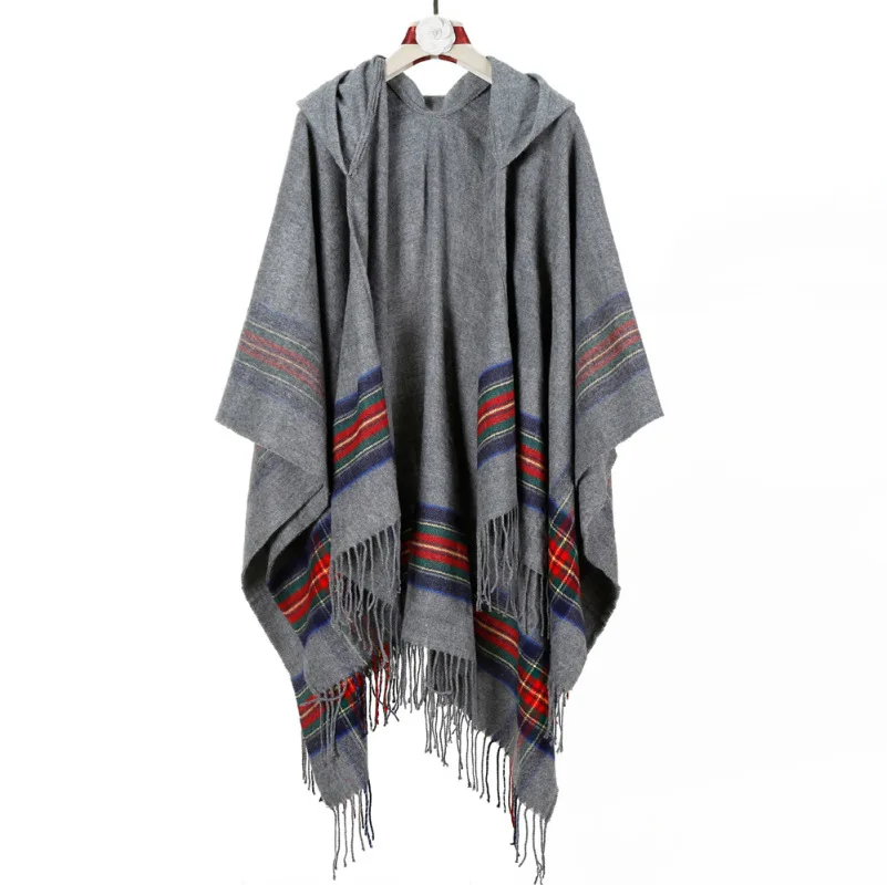 Ethnic Style Cape for Women with Hats Thickened Warm Travel Scarf Cape Jacket