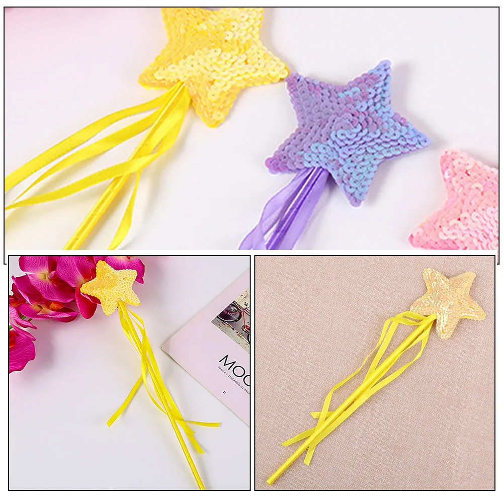 Baguettes féeriques en forme d'étoile, 3 pièces, ruban brillant, bâtons féeriques pour enfants, accessoires décoratifs de fête Cosplay, baguette de sorcière, baguette Adorable