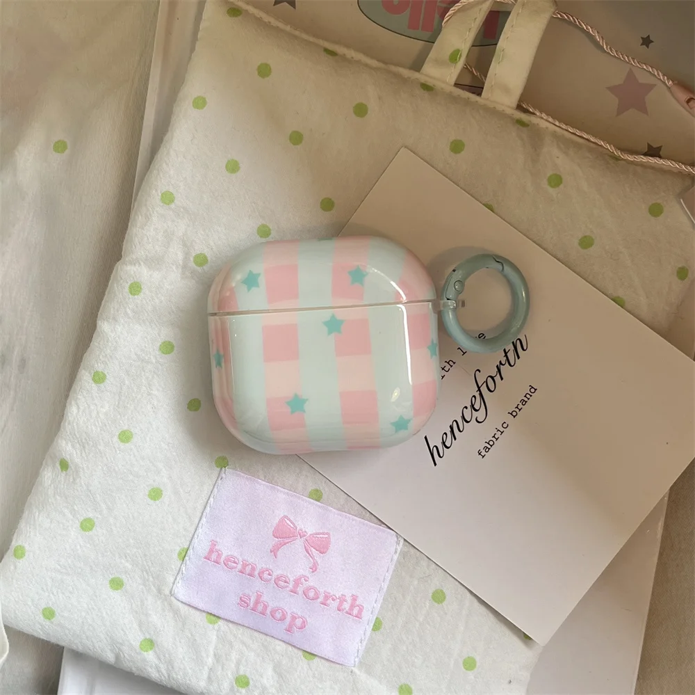 

Cute striped star earphone shockproof cover for Airpods Pro 2 cover for Apple Airpod 4 3 2 Funda Headphone cover with ring Cases