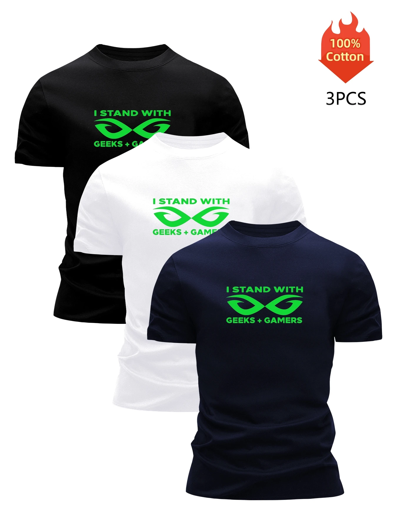 

3 Pack T-Shirt Men's 100% Cotton Graphic Printed Tees Funny Summer Blouse Casual Breathable Cool Luxury High Quality Clothing