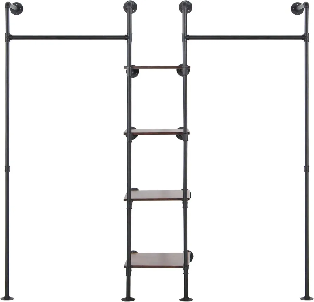

Сверхмощная настенная вешалка для одежды с полками, промышленная конструкция труб для подвешивания одежды