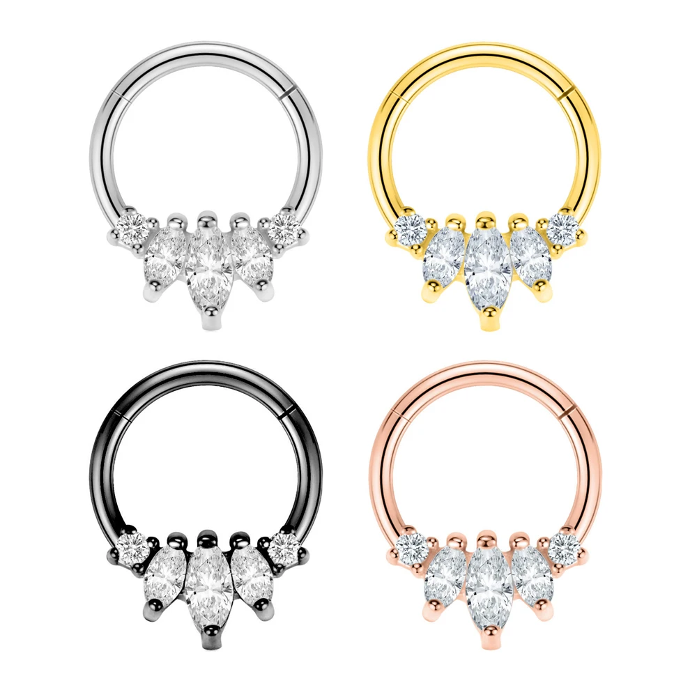 316L Stainless steel Segment Nose Ring Zircon Septum Clicker Ear Cartilage Helix Daith Hoop Body  Piercing Jewelry