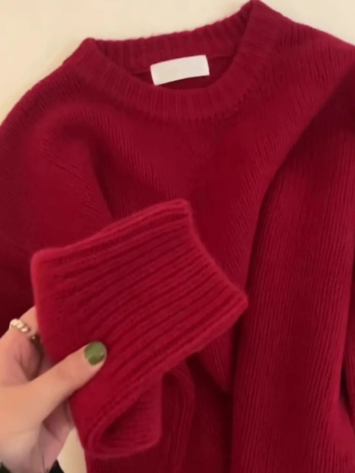 

Красный вязаный свитер в стиле оверсайз для женщин, премиум-класс, без этикетки, осенне-зимний, с длинным рукавом, корейская версия, для повседневной носки