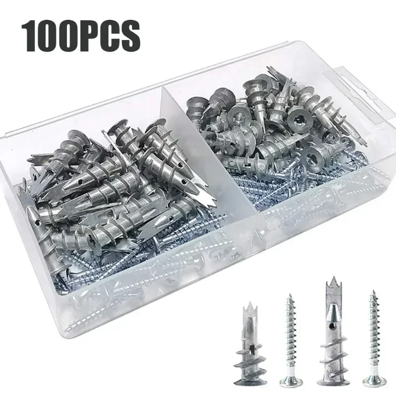 100pcs Self Drilling Plasterboard Drywall Anchors Screws Hollow Kit Zinc Plated Steel Tapping Screw Drywall Bolt Fasteners