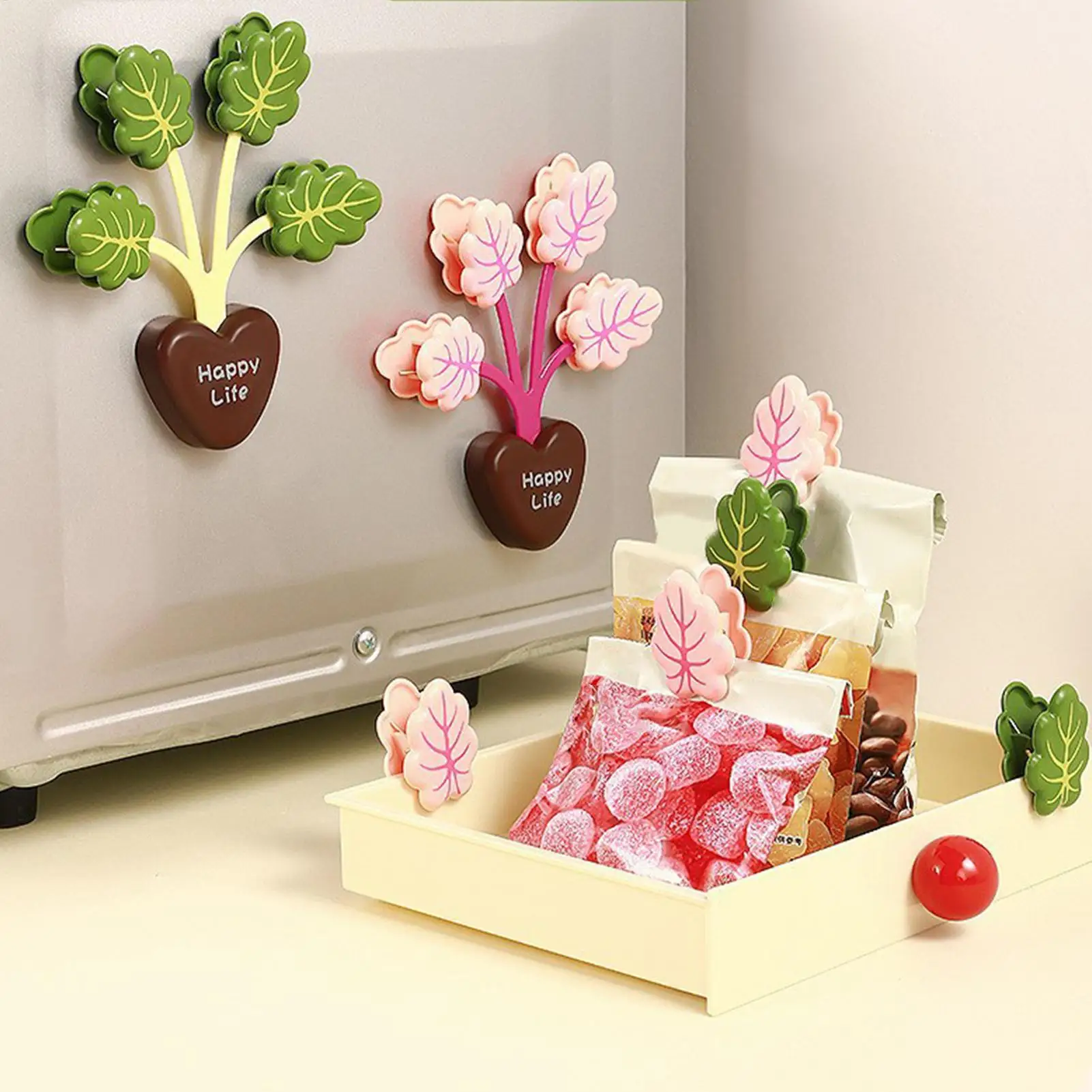 Heart Shaped Potted Plant Magnetic Sealing Clip 3D Potted Plant Fridge Magnet Kitchen Food Bag Moisture Proof Seal Clips