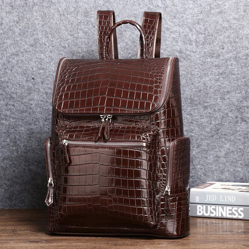 

New Quality Business men's bag Real Cowhide Leather Crocodile Pattern backpack Men shoulder bags Genuine Leather backpack