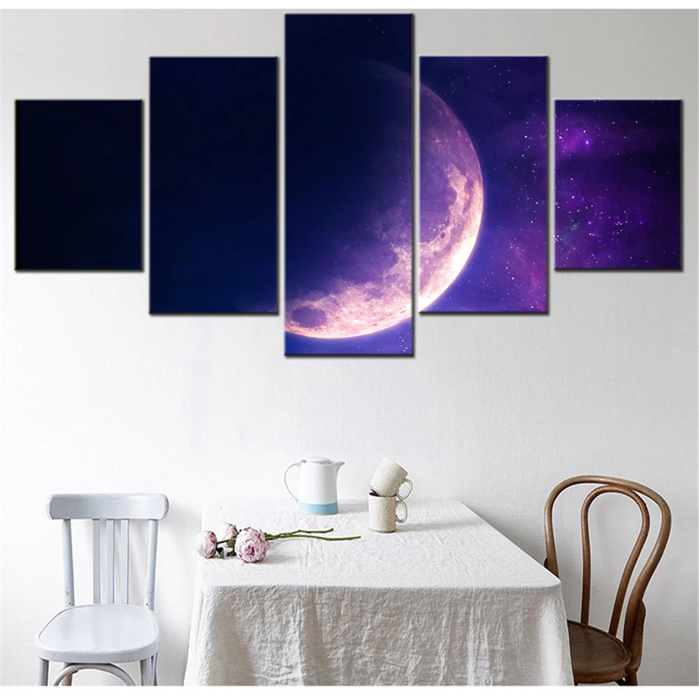 

5 Pieces Canvas Wall Arts Poster Painting Nature Aesthetic Moon Wallpaper Home Decor Picture Printing For Living Room Mural