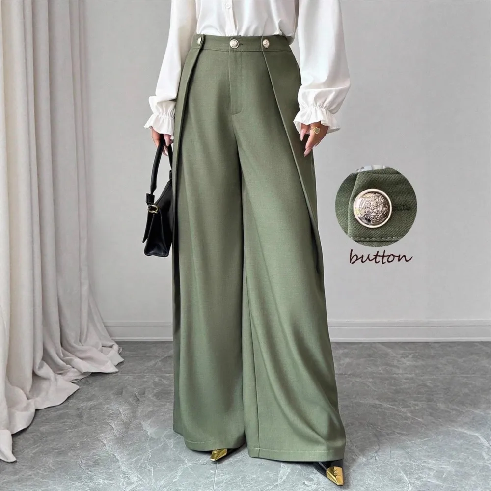Pantaloni eleganti da donna a gamba larga Pantaloni casual con trama pieghettata Pantaloni dritti drappeggiati autunnali Pantaloni versatili femminili alla moda