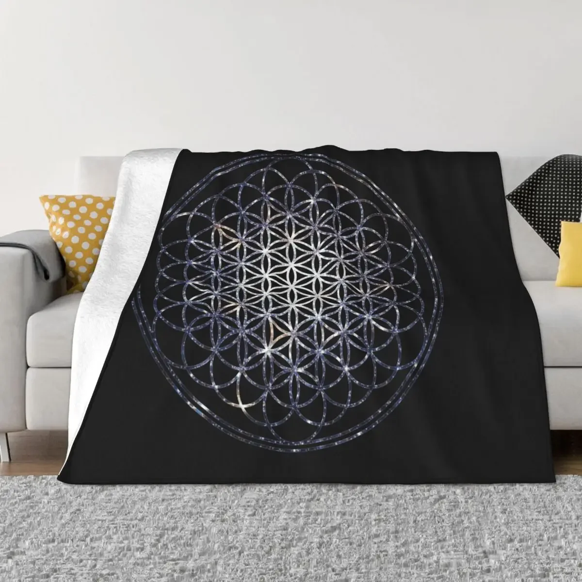 Flower Of Life Sacred Geometry Star Cluster Blanket Fleece Mandala Religious Soft Throw Blankets for Airplane Travel Bedspread