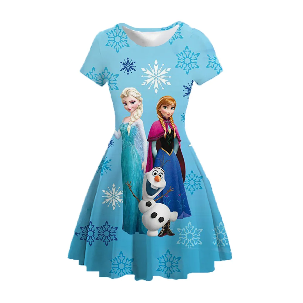 Disney Mädchen Kurzarm Kleider Eis Prinzessin Elsa bedruckte Kleider Sommer Straße Mädchen A-Linie Kleider 2 ~ 15y Kinder Anime Kleid