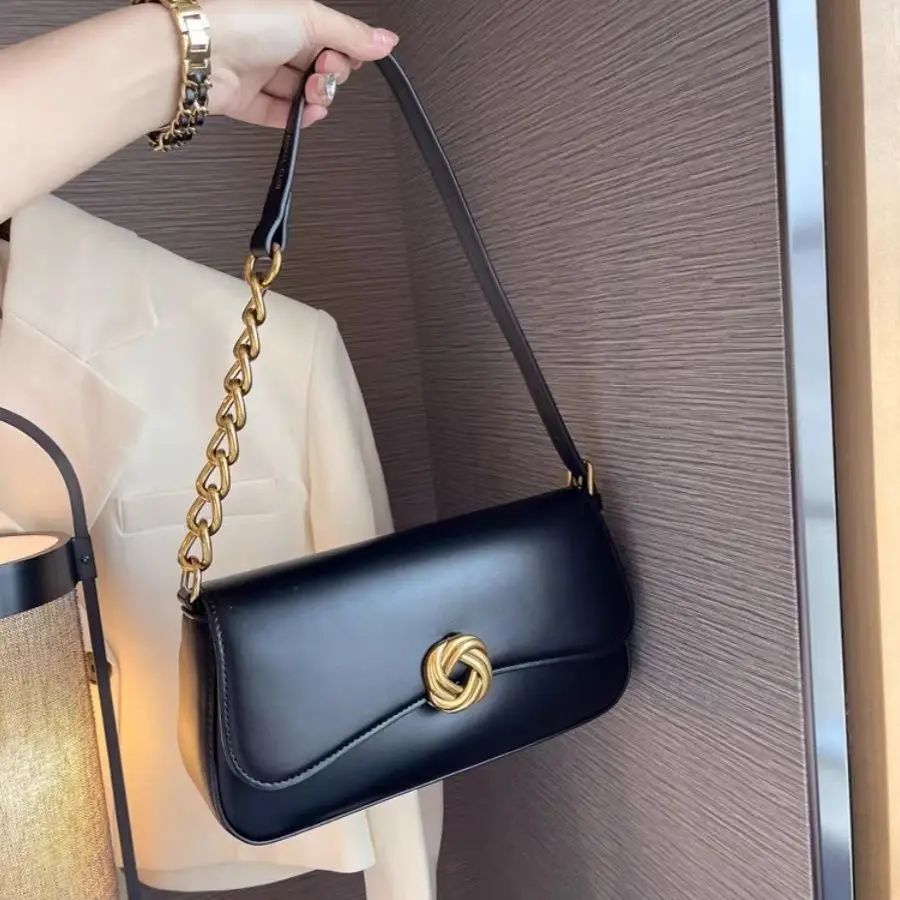 

Сумка в стиле ретро с металлической пряжкой и цепочкой, женская кожаная сумка большой емкости с вышивкой под мышками, женская роскошная сумка через плечо премиум-класса для поездок на работу