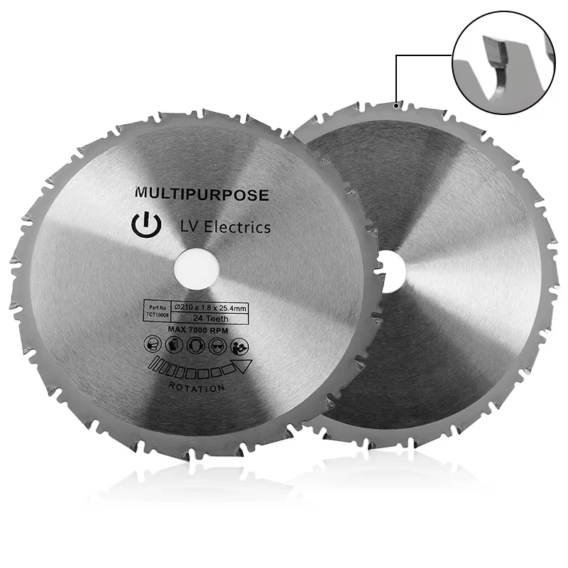 1 Buah Pisau Gergaji Multifungsi 210 × 25.4 Mm 24T Pisau Gergaji Bundar Karbida untuk Besi Baja Aluminium Pemotong Logam Kayu Plastik