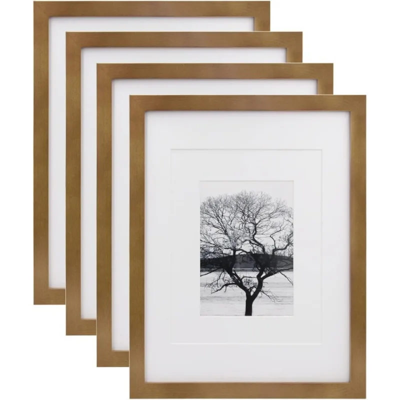 

Picture Frames 4 Pack Display Pictures with Mat or Without Mat Made of Solid Wood Covered By Plexiglass, Room Decor Aesthetic