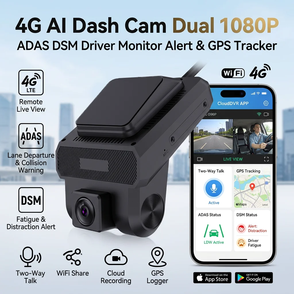 4G LTE Dash Cam with 3 Cameras FHD 1080P Night Vision Car Video Recorder 24H Remote Monitoring WiFi Parking Surveillance DVR