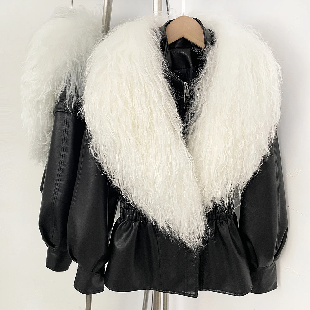 

Куртка из искусственной кожи OFTBUY с натуральным мехом для женщин, повседневная, новая коллекция 2026, модная женская куртка из натурального меха, новинка в категории курток и пальто