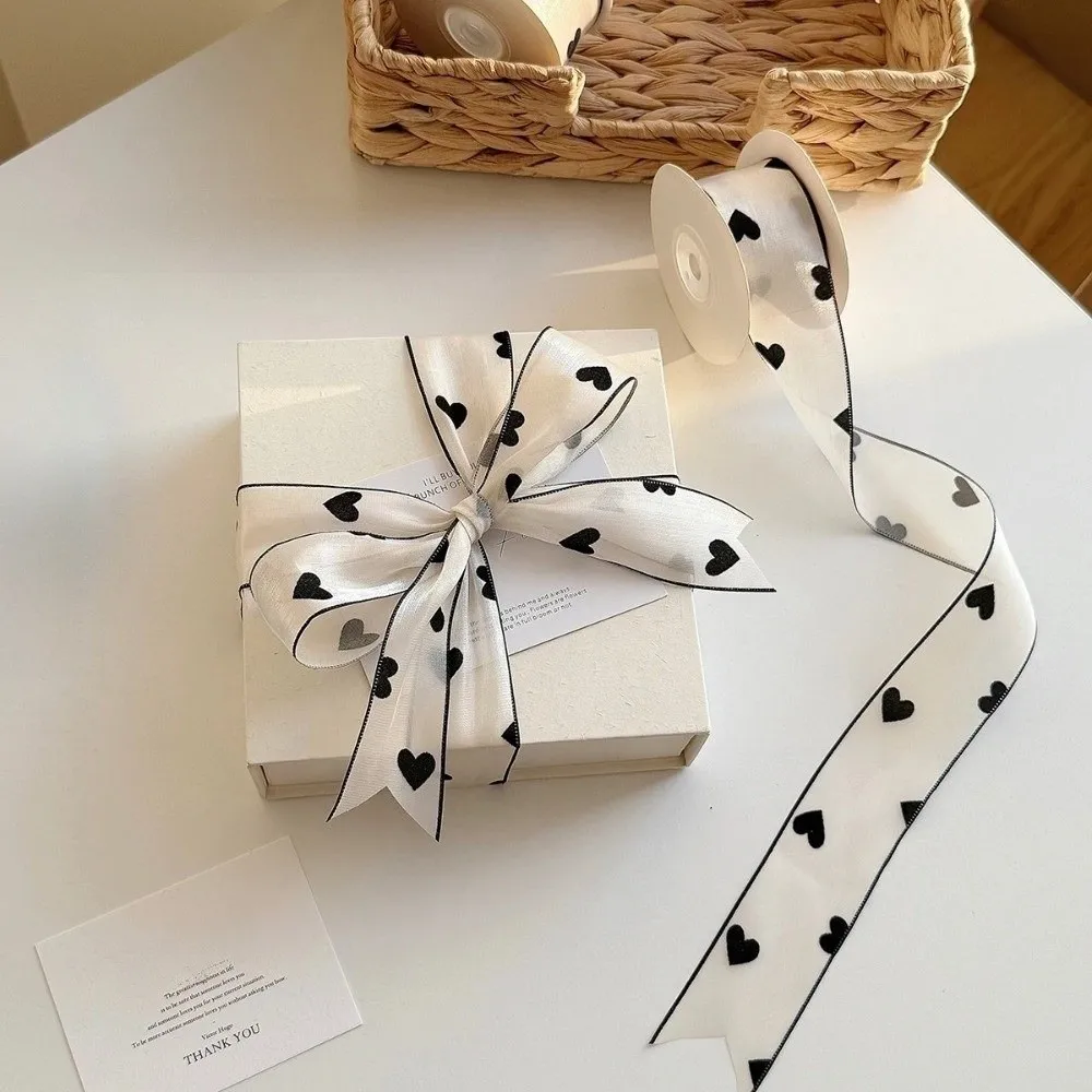 Retro Elegant 10 Yard Love Printed Ribbon Flocked Sewing Accessories DlY Ribbon Polyester Soft Silk Ribbon DIY Making