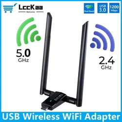 Lcckaa-USB 3.0デュアルバンドwifiアダプター,1200mbps,ac1200,ワイヤレス,ドングル,2.4g,5GHz,レシーバー,アンテナ,ネットワークカード