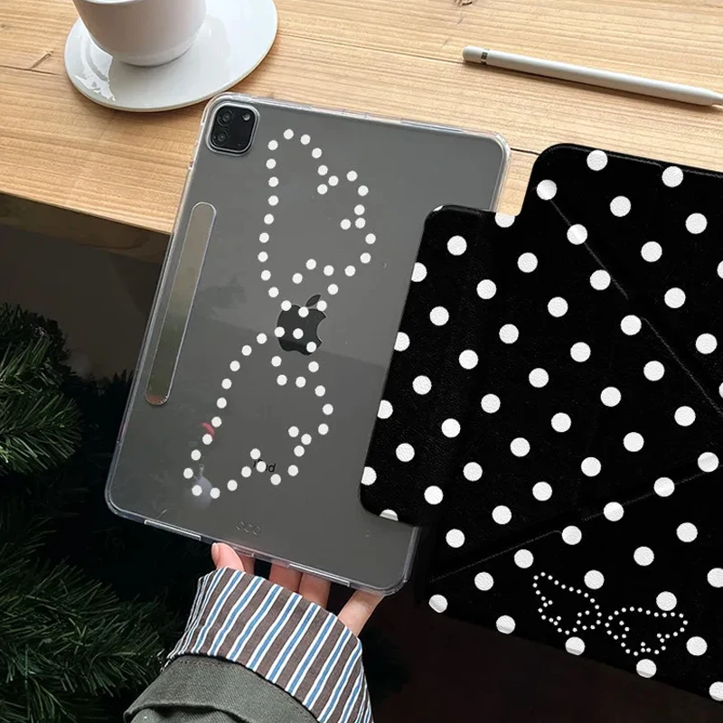Black Polka Dot Wings Y-Fold Edge Design For iPad Case iPad 2025 Air 7 6 5 11 Pro 11 10 8 Mini Shockproof Cover with Pencil Slot