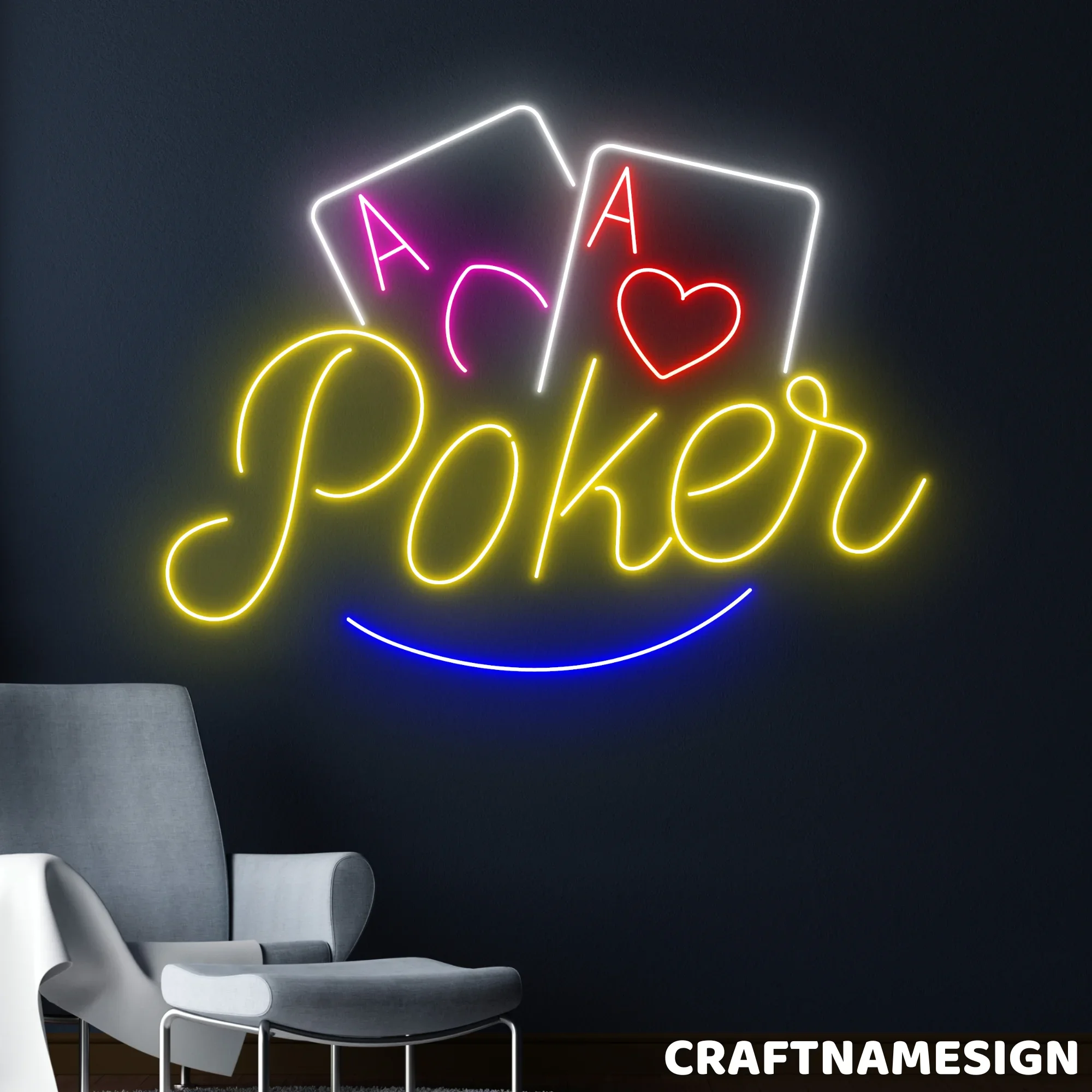 

Poker Neon Sign LED Night Light USB Rechargeable Gambling Poker Cards 2 Aces Decor Lamp for Game Room Bar Home Gifts for Men