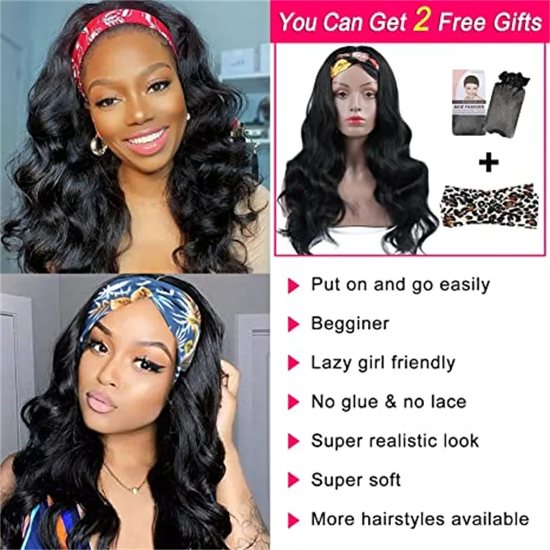 Long Body Wavy Headband Synthetic Wigs for Black Women 180% Density Glueless Heat Resistant Natural Color Half Wig for Daily Use