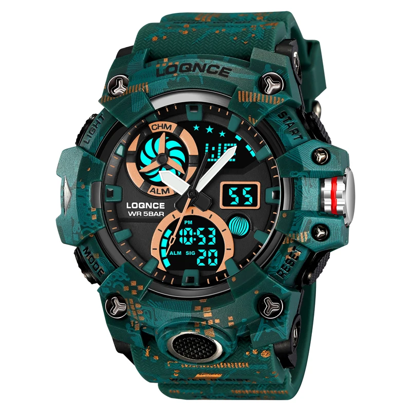 LOQNCE 98005 Outdoor Electron Male Wristwatch Display Quartz Men Clock Sports Mens Watch Camouflage LED Digital Watch