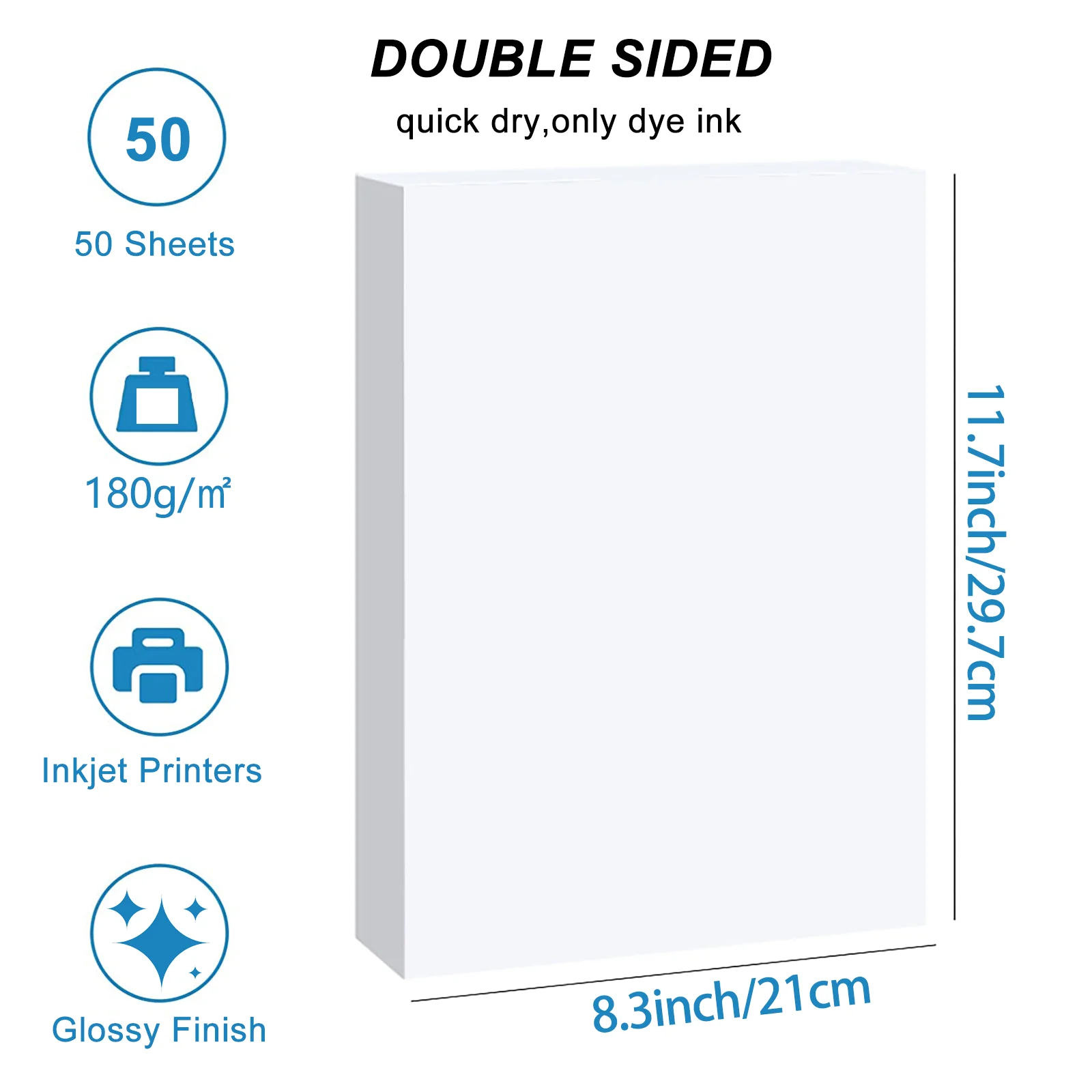 HUSPER A4 dubbelzijdig glanzend fotopapier 50 vellen 120/140/160/180/200/240/260/300 gsm voor inkjetprinter Glanzend printpapier