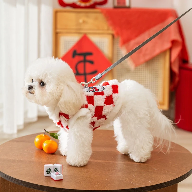 Dog Red Clothes New Year's Festive Winter Warm Ragdoll Kitten Pet Cat Cat With Traction Fall and Winter Chest and Back Coat