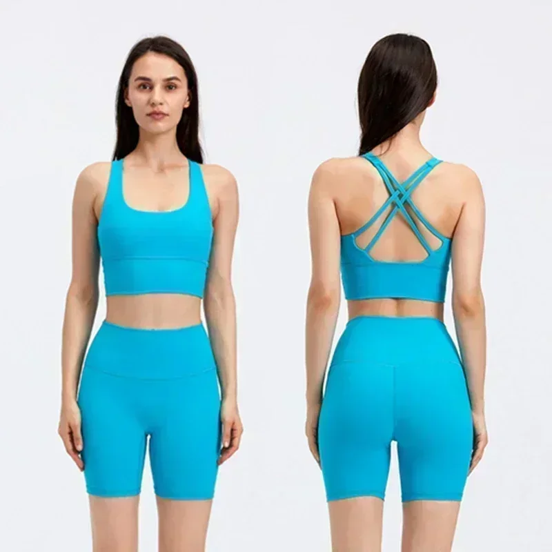 

Lemon Women 2 Piece Sports Yoga Sets Exercise Biker Short 8" Short Sports Bra Yoga Exercise Fitness Workout Yoga Sets