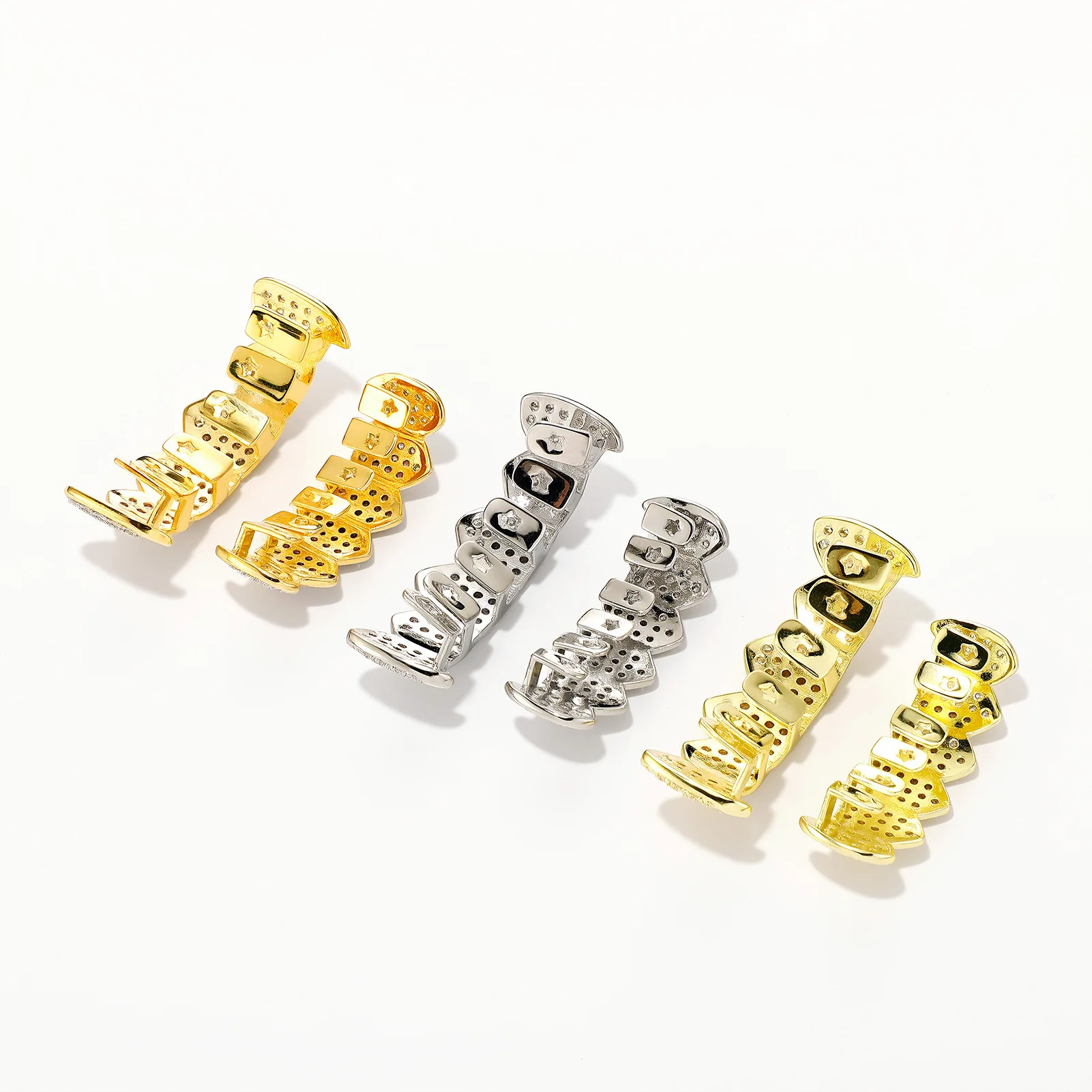 Six Teeth Grillz Jewelry Iced Out Square Tooth Cover Gold Silver Color Hip Hop Mouth Accessories Streetwear Fashion Jewelry