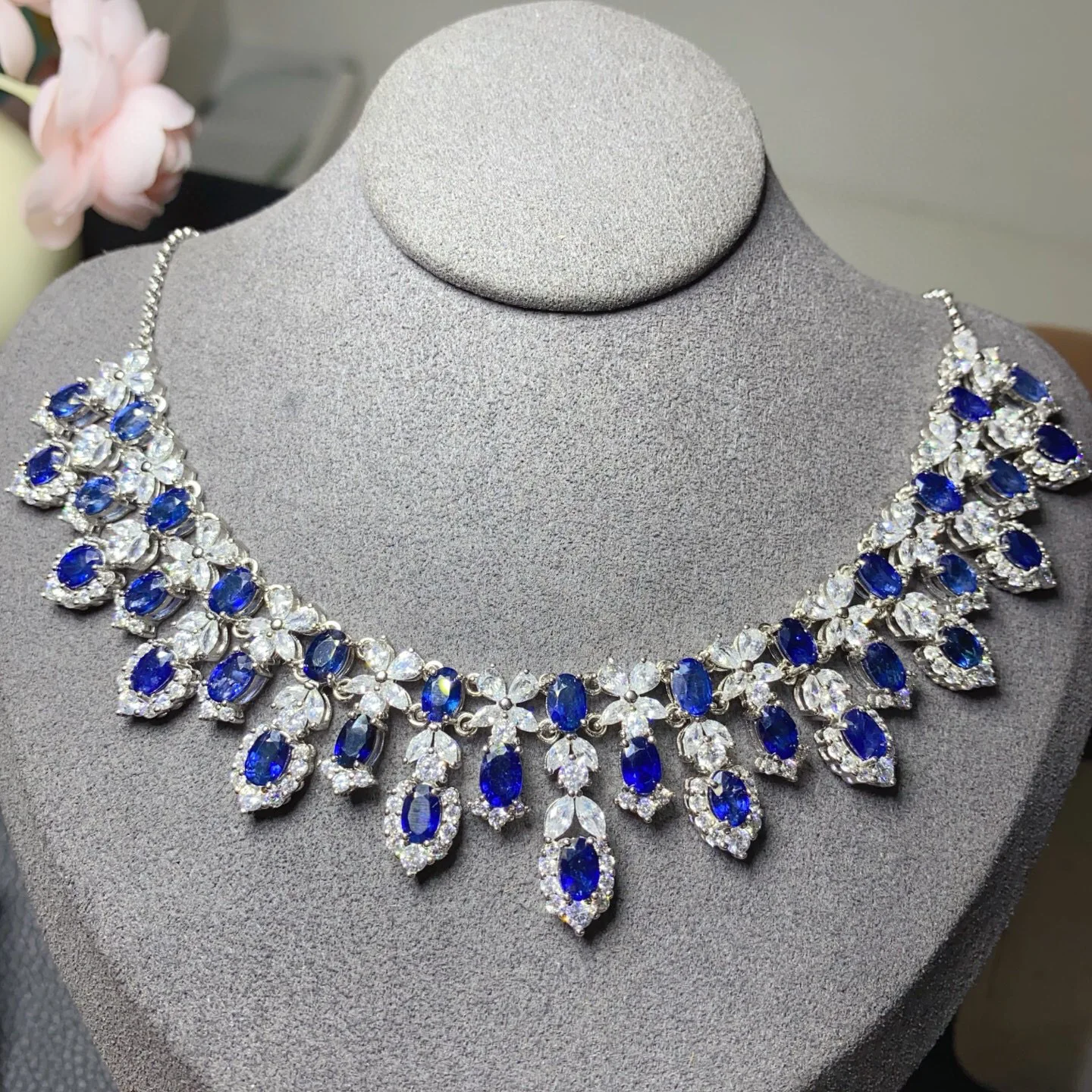 

Ожерелье из серебра 925 пробы с натуральным сапфиром, роскошные ювелирные изделия из камня 4x6 мм с сертификатом