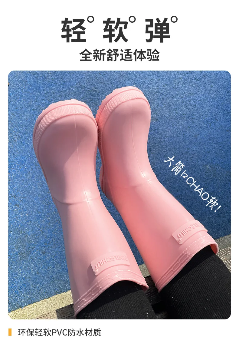 Neue Baby-Regenstiefel in Unifarben mit Gummisohle, rutschfeste, wasserdichte Gartenschuhe für Jungen und Mädchen, lässige Kinderstiefel bis zum Knie – Detail 4